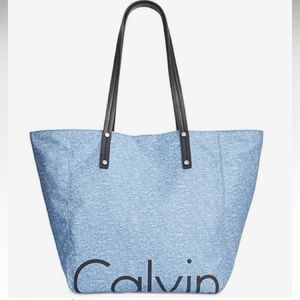 💙 CALVIN KLEIN LARGE NYLON BLUE LOGO TOTE WITH POUCH NEW WITH TAGS 💙